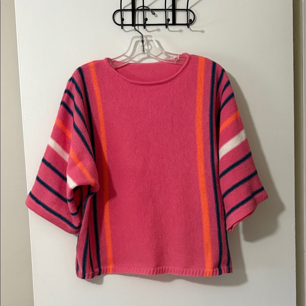 Source Unknown Pink Sweater with Orange and Navy Stripes